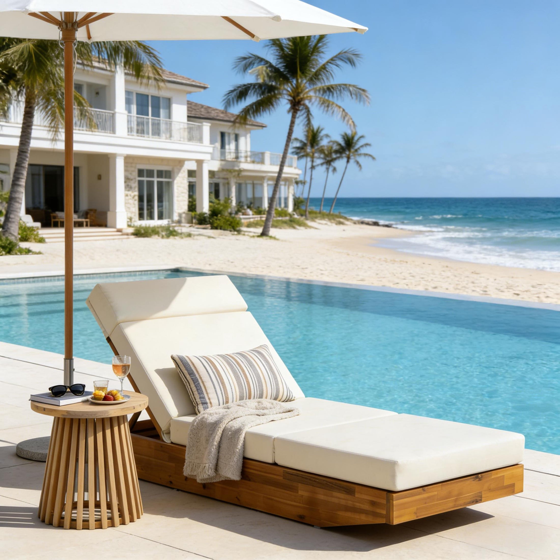 Christopher Knight Home Boat-Shape Patio Chaise Lounge Chair with Headrest Cushion, 3-Position Recliner, Teak+Beige