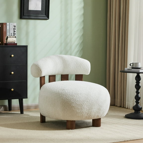 Christopher Knight Home Bohemian Accent Chair, Boucle Upholstery, Solid Wood Legs, Off White