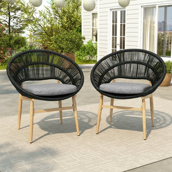 Christopher Knight Home Bohemian Outdoor Wicker Dining Chairs with Funnel-Back, Dark Gray, Set of 2