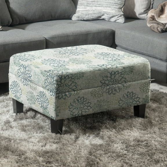 Christopher Knight Home Bohemian Upholstered Storage Ottoman with Solid Wood Tapered Legs, Floral Print