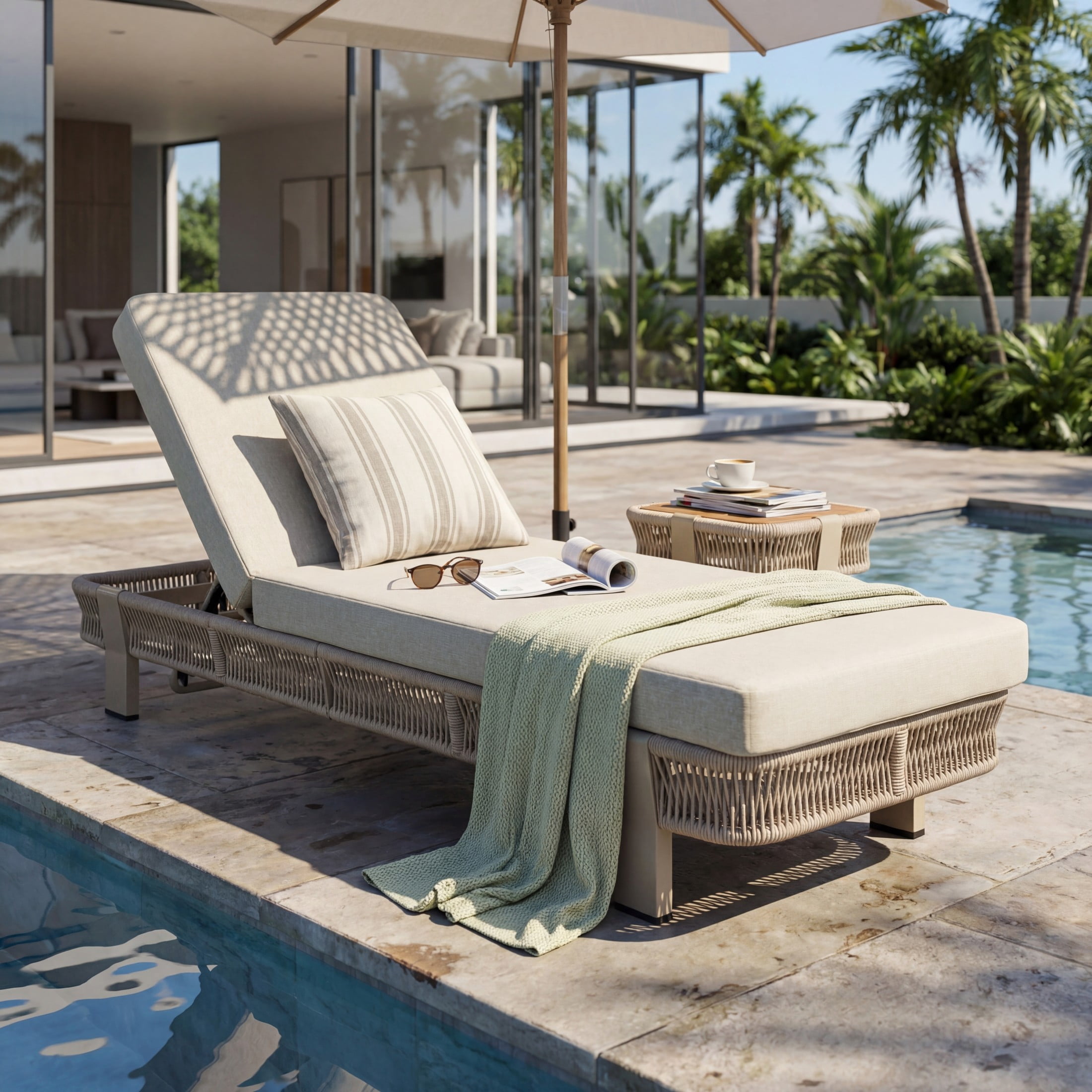 Christopher Knight Home Boho Adjustable Outdoor Chaise Lounge with Cushion, Metal and Rope Frame, Beige+Natural