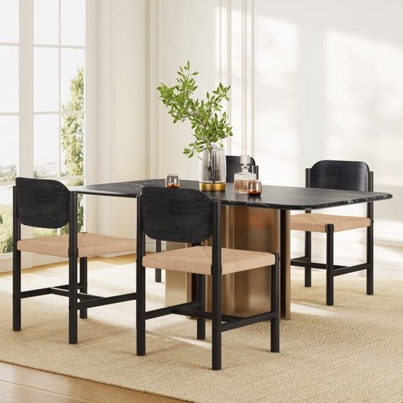 Christopher Knight Home Boho Dining Chairs, Rope Seat with Solid Wood Legs, Black, Set of 4