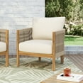 thumbnail image 1 of Christopher Knight Home Boho Outdoor Club Chair with Cushions, Handwoven Rope Armchair, Solid Wood, Teak+Beige, 1 of 7