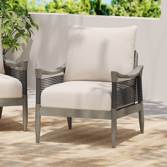 Christopher Knight Home Boho Outdoor Rope Lounge Chair with Thick Cushion, Solid Wood, Grey+Beige