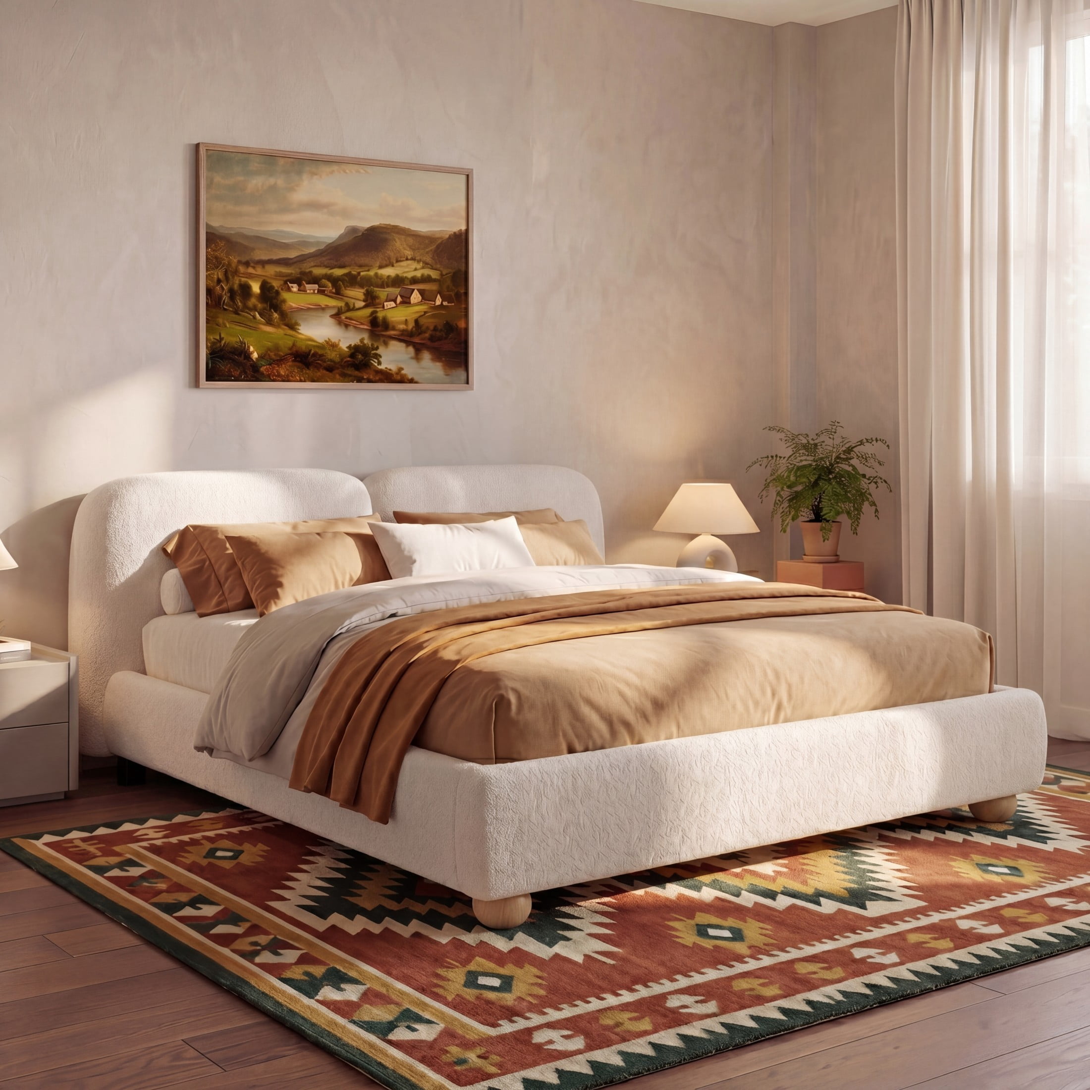 Christopher Knight Home Boucle Upholstered Bed Frame with Curved Thick ...
