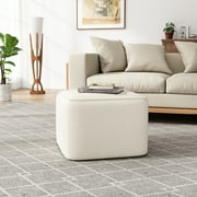 Christopher Knight Home Boucle Upholstered Square Ottoman, Modular Footrest with Wood Frame, White