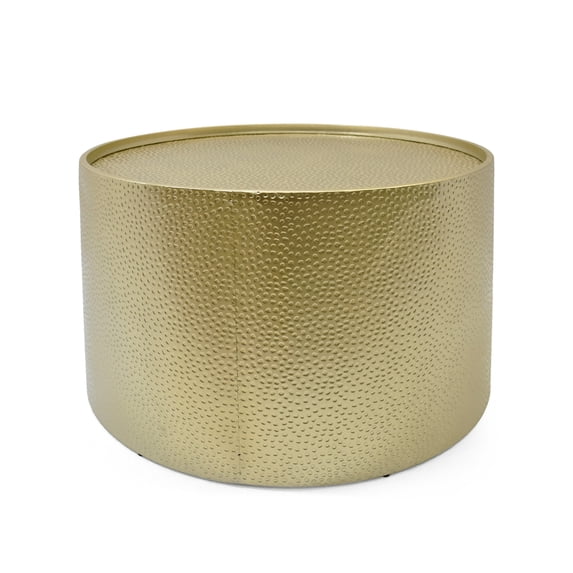 Christopher Knight Home Braeburn Round Hammered Iron Coffee Table by Gold Hammered