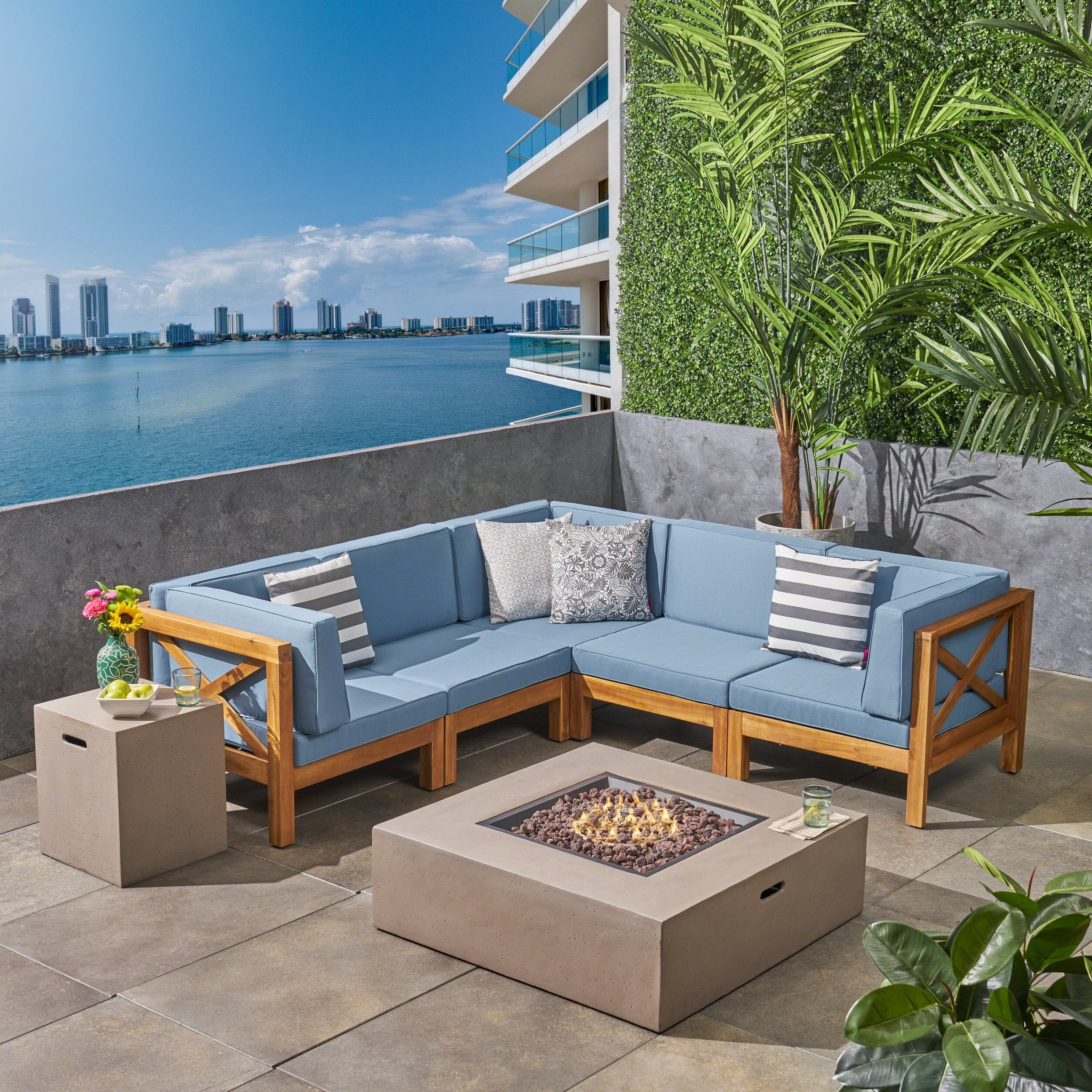 Christopher Knight Home Brava Outdoor 7-piece Fire Pit Sectional Set by ...