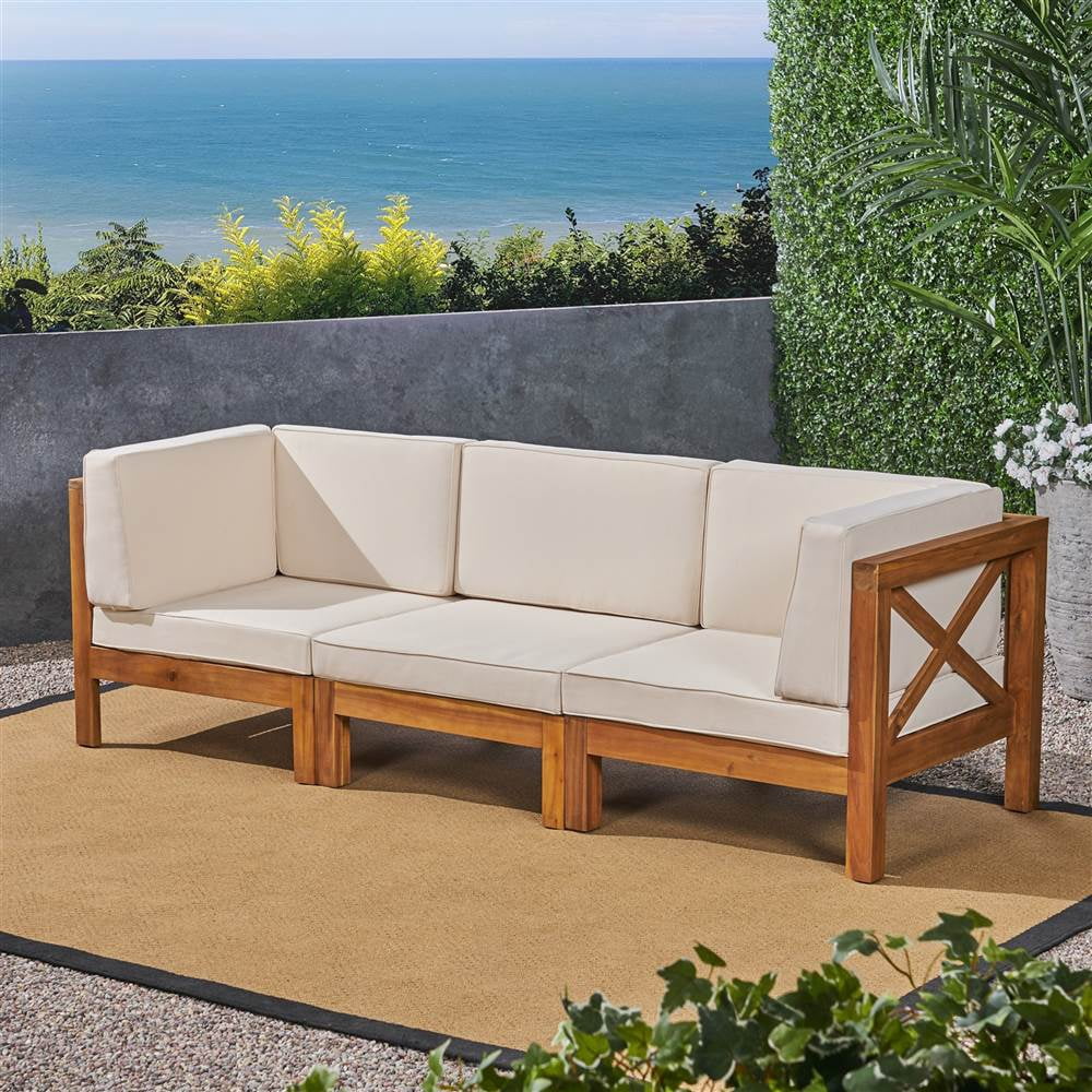 Christopher Knight Home Brava Outdoor Cushioned Acacia Wood Sofa by