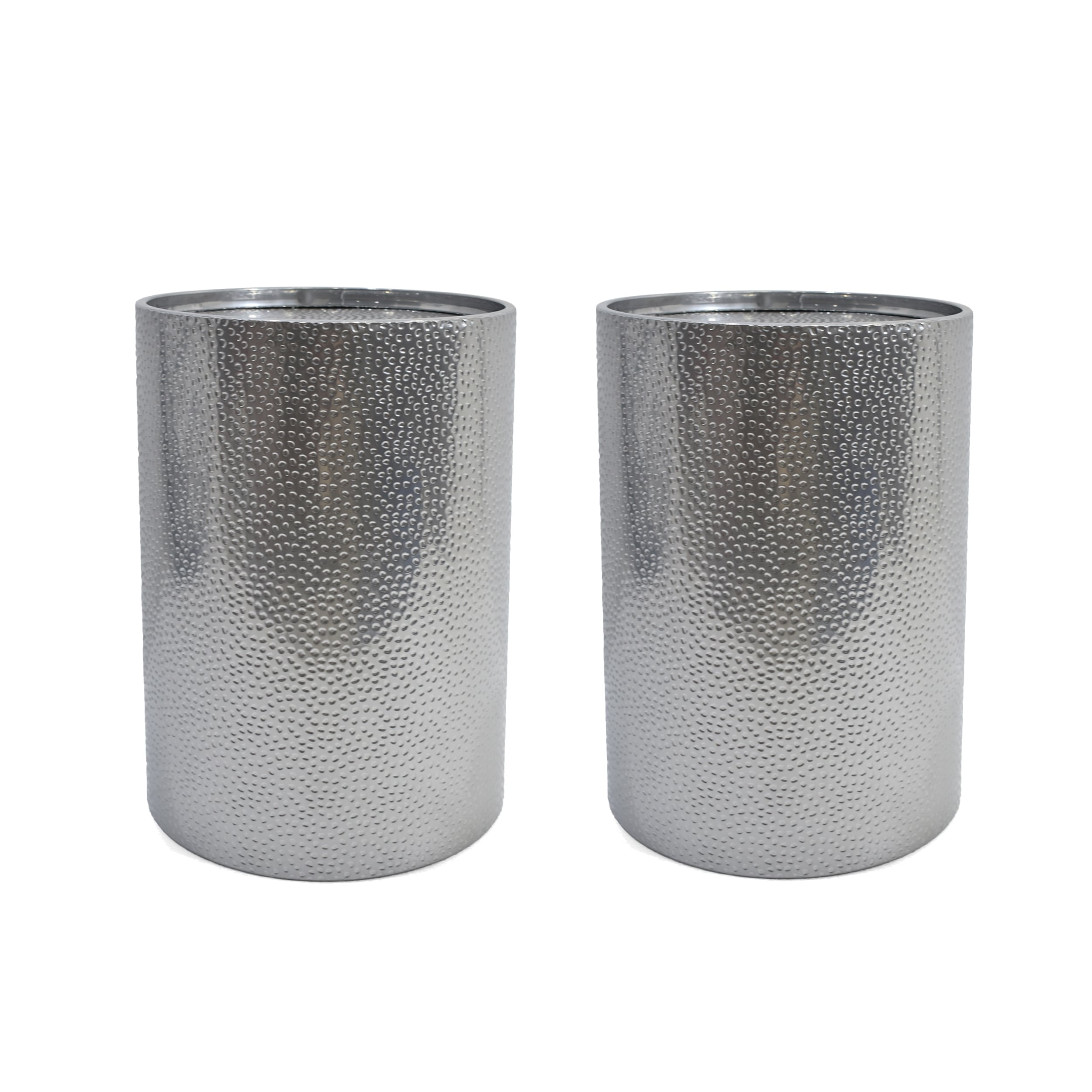 Kaylee Modern 2-Pack Round Silver Hammered Iron Accent Tables