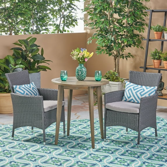 Christopher Knight Home Bruna Outdoor 3 Piece Wood and Wicker Bistro Set by Grey