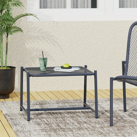 Christopher Knight Home Bucknell Outdoor Iron Metal Mesh Side Table by 19.5x18x13.25 - Matte Navy Blue