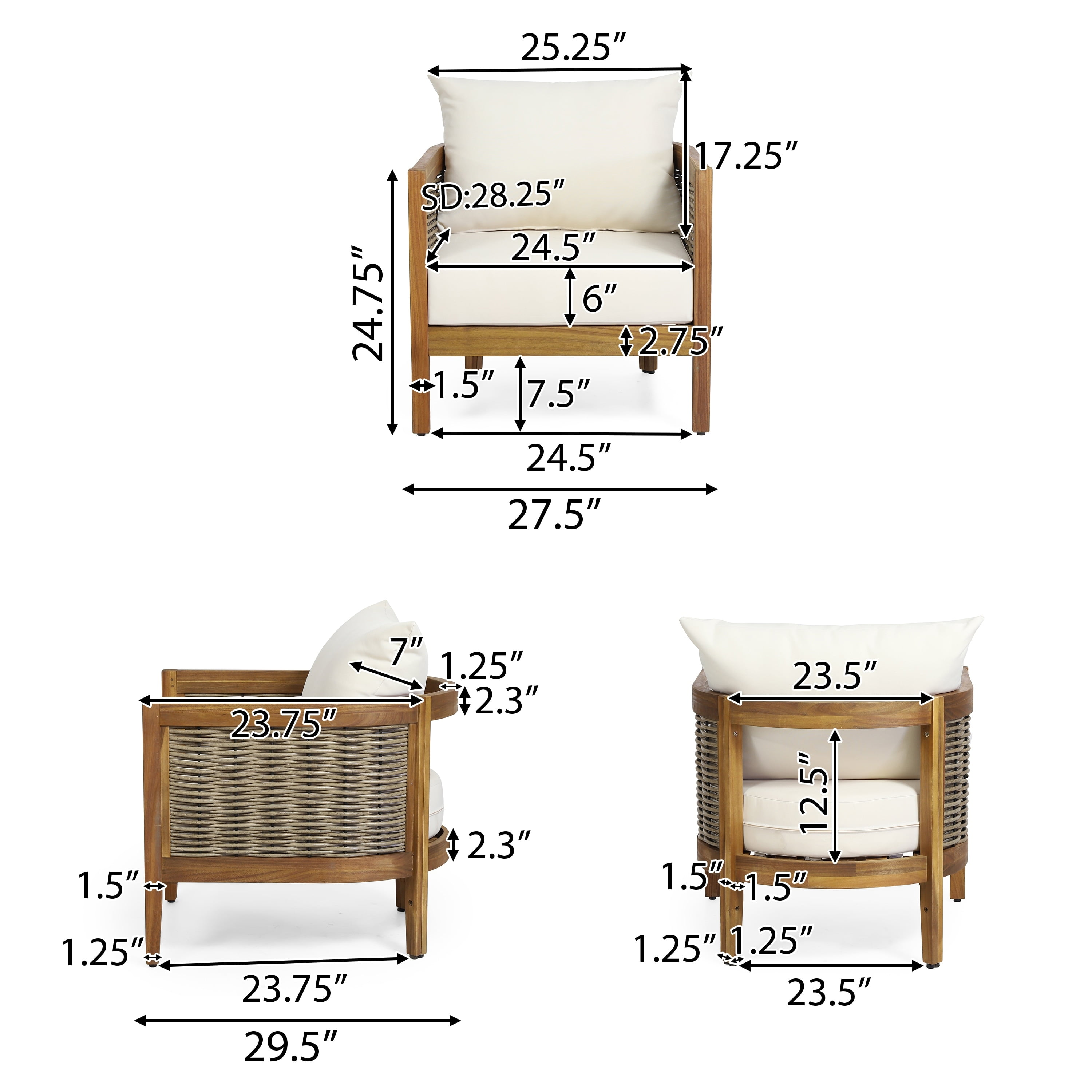 Burchett Beige and Brown Acacia Wood Club Chair with Cushions