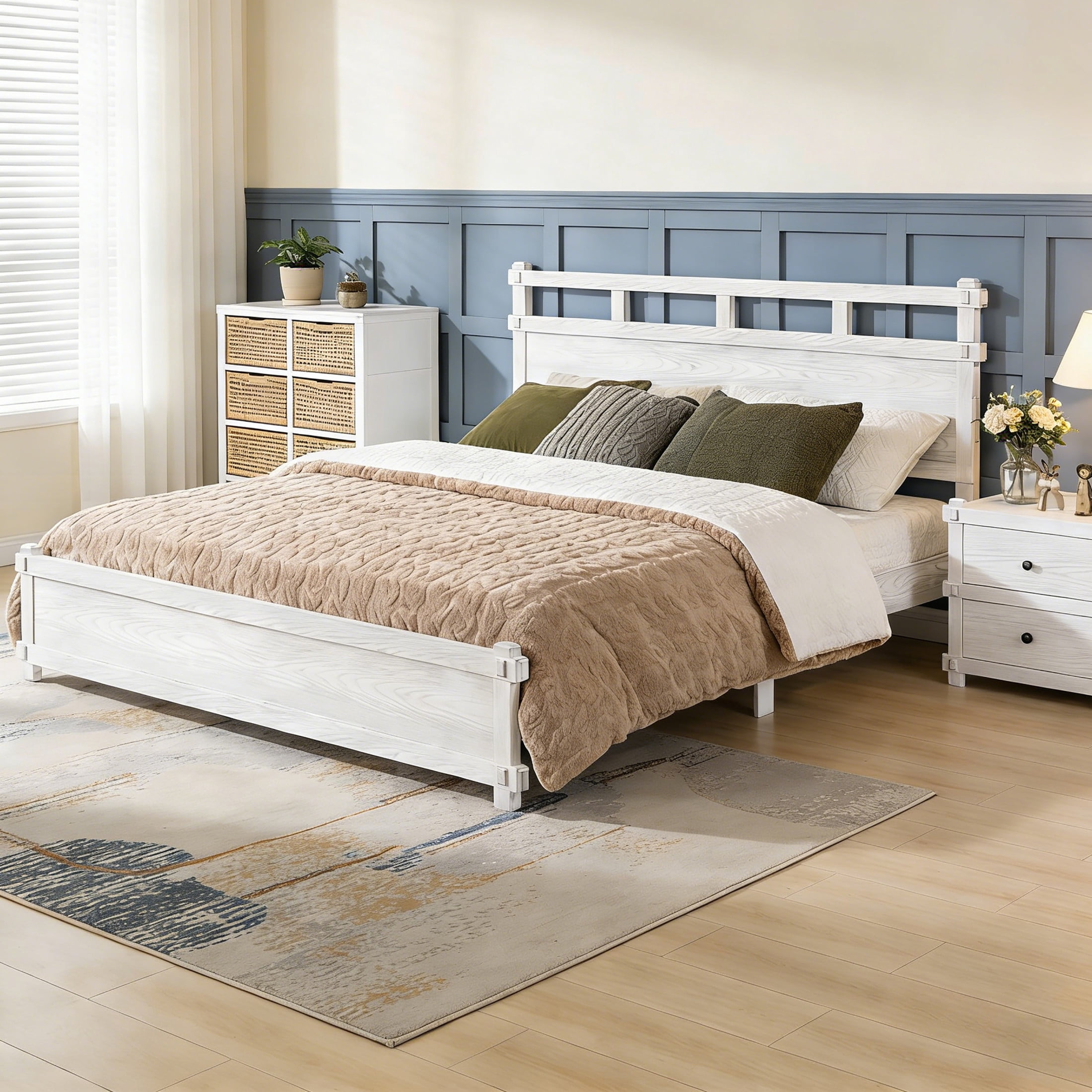 Christopher Knight Home California King Bed Frame with Farmhouse Headboard, Antique White