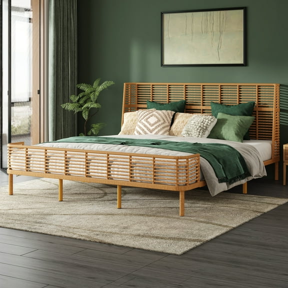 Christopher Knight Home California King PE Wicker Bed Frame, Wingback, Metal Support, No Box Spring, Natural