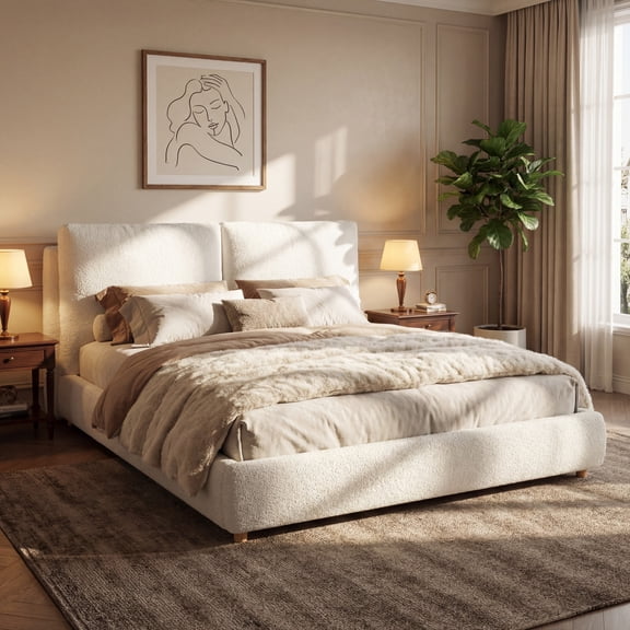 Christopher Knight Home California King Upholstered Bed Frame with Removable Pillow Headboard, White