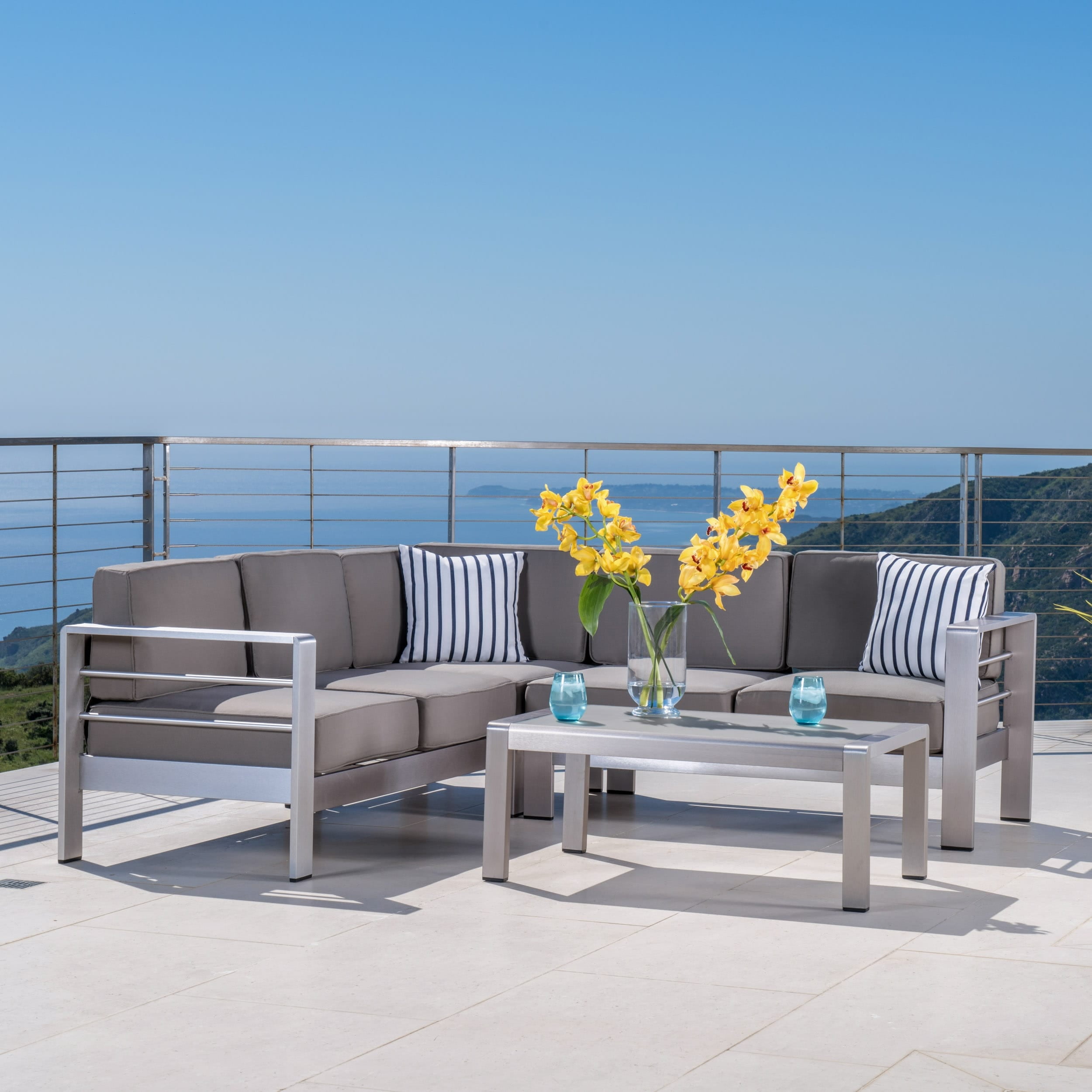 Christopher knight home cape coral outdoor aluminum 5 piece sofa set with cushions deals
