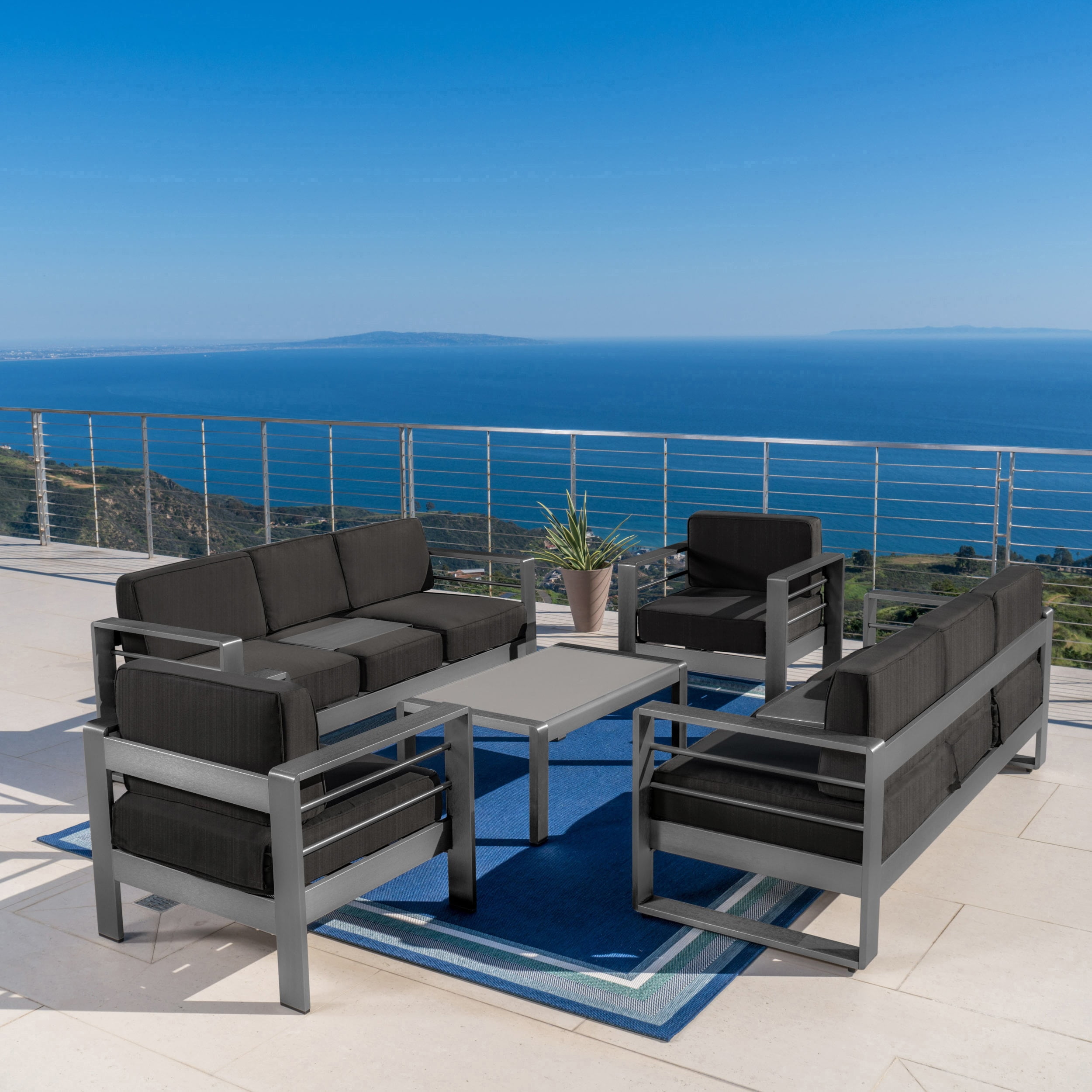 Christopher Knight Home Cape Coral Outdoor Aluminum 5 piece Chat Set with Cushions by