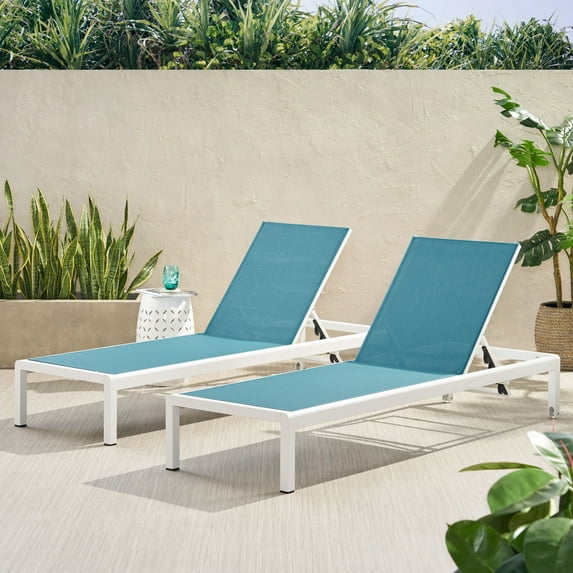 Christopher Knight Home Cape Coral Outdoor Aluminum Chaise Lounge (Set of 2) by - 77.56" D x 25.20" W x 11.80" H Blue+White
