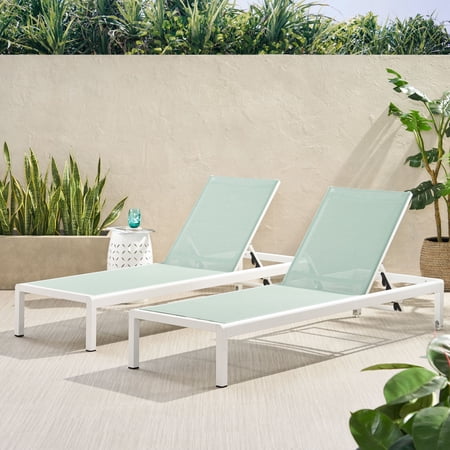 Christopher Knight Home Cape Coral Outdoor Aluminum Chaise Lounge (Set of 2) by Green + White