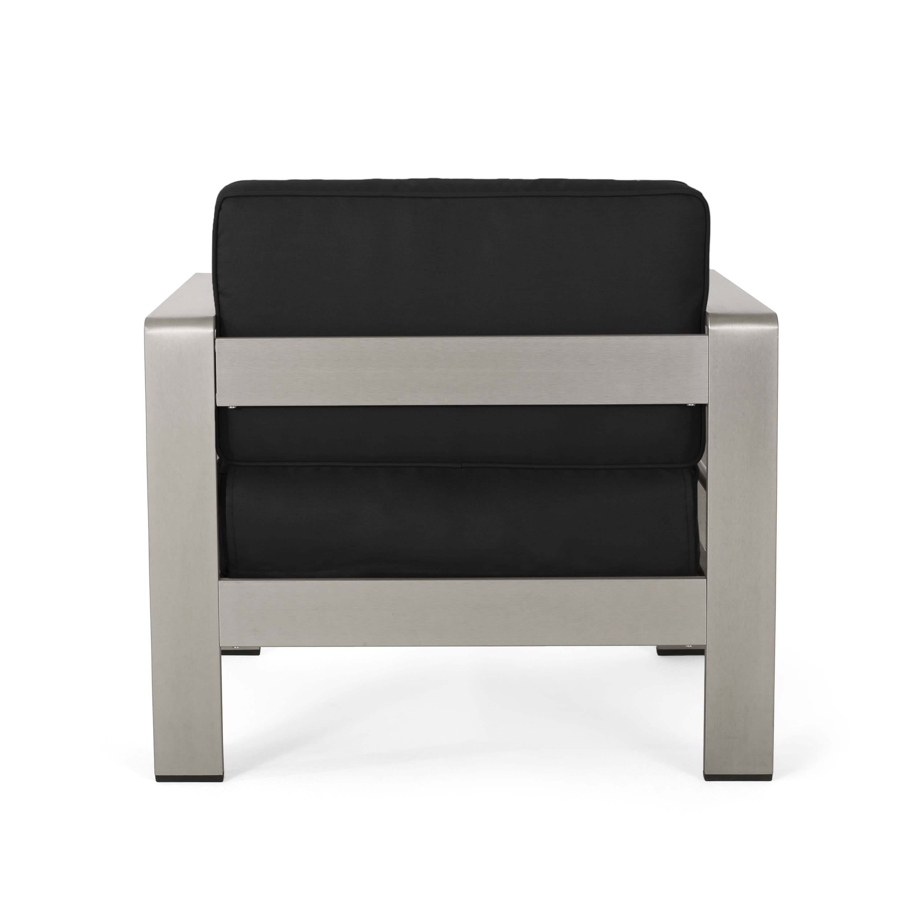 Cape Coral Black and Silver Aluminum Club Chair with Cushions
