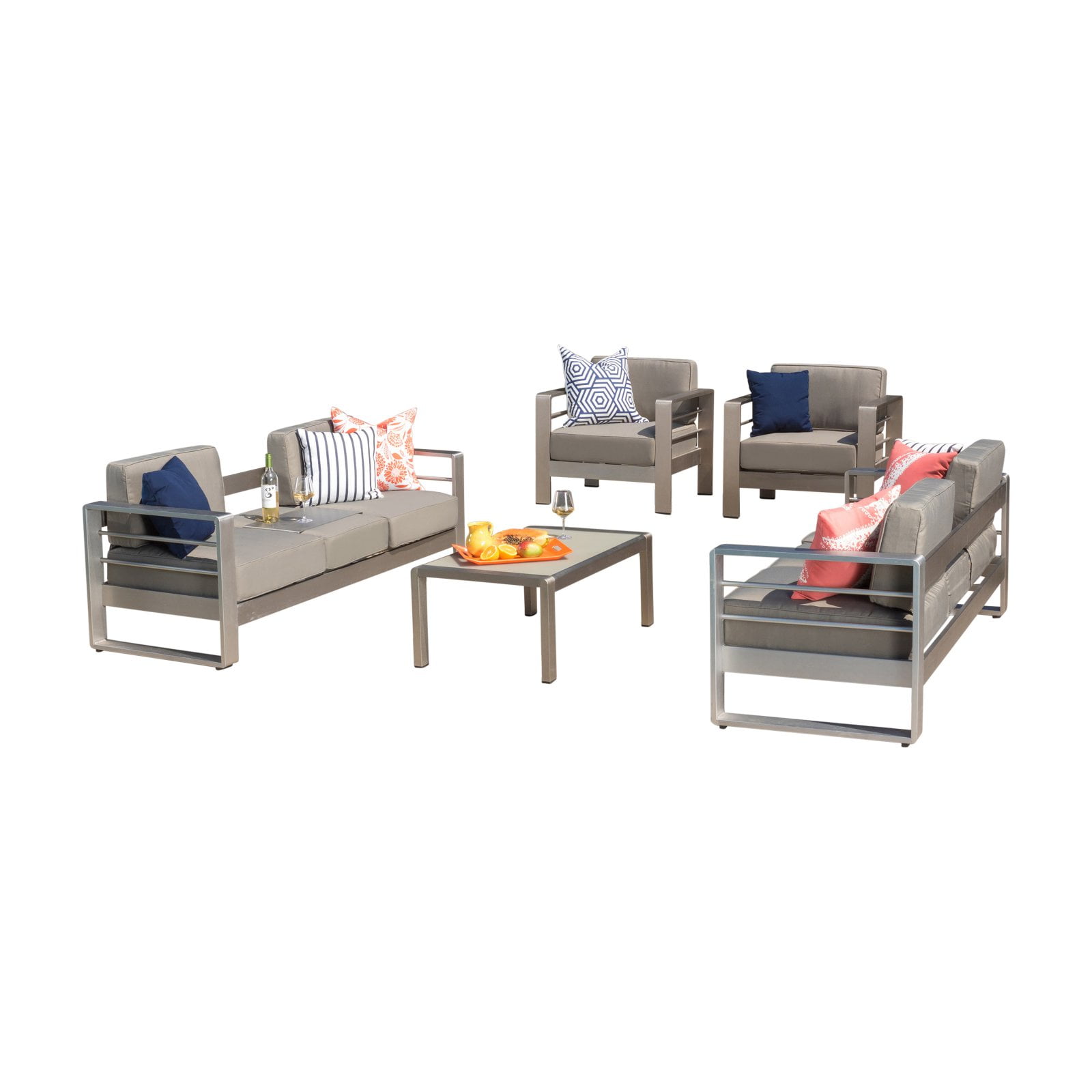Christopher Knight Home Cape Coral Outdoor Cushioned Aluminum 5 pc. Sofa Set by