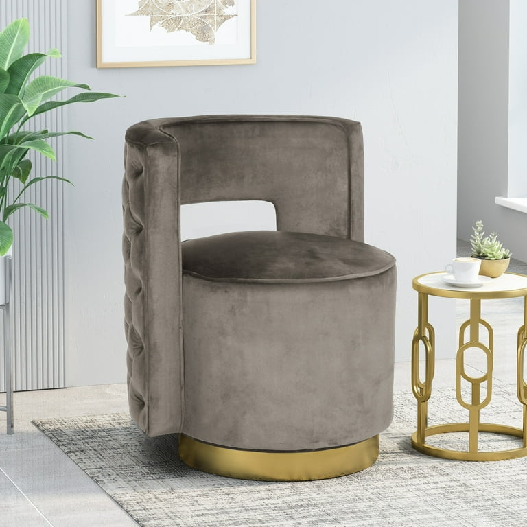Christopher Knight Home Cardan Modern Glam Round Open Back Velvet Swivel Club Chair by 26.25