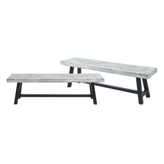 Christopher Knight Home Carlisle Acacia Wood Outdoor Benches Sandblasted Light Gray/Black