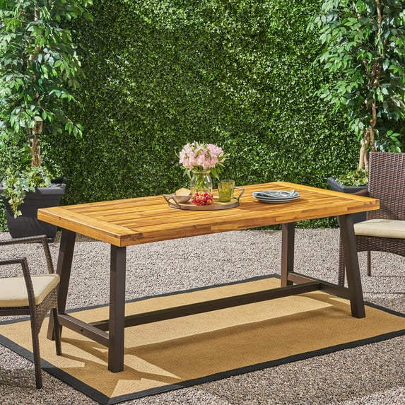 Christopher Knight Home Carlisle Outdoor Rustic Wood Dining Table by - 71.00" L x 35.50" W x 29.25" H Sandblast Finish + Rustic Metal