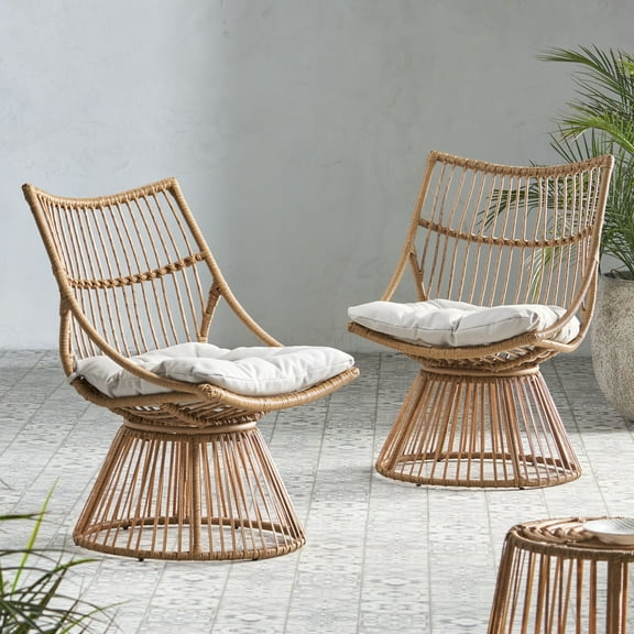 Christopher Knight Home Caryl Outdoor Wicker High Back Lounge Chair (Set of 2) by  Light Brown/ Beige
