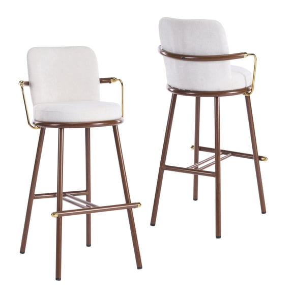 Christopher Knight Home Chaya Indoor Bar Stool Set of 2 Walnut Finish Metal Frame with Beige Upholstery and Gold-Tone Armrests