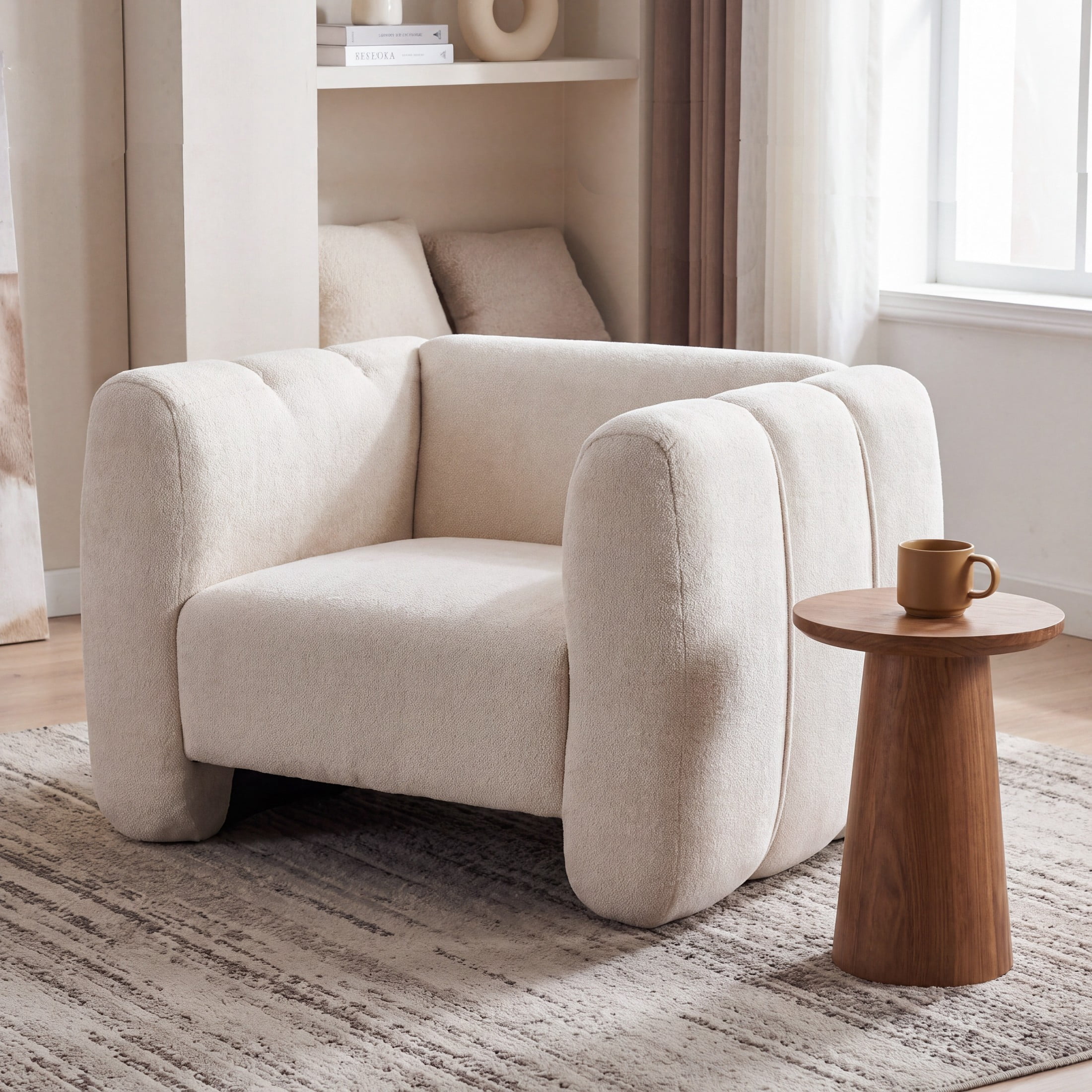 Christopher Knight Home Chenille Club Chair, Plush Upholstered Accent Chair with Channel Stitching, Beige