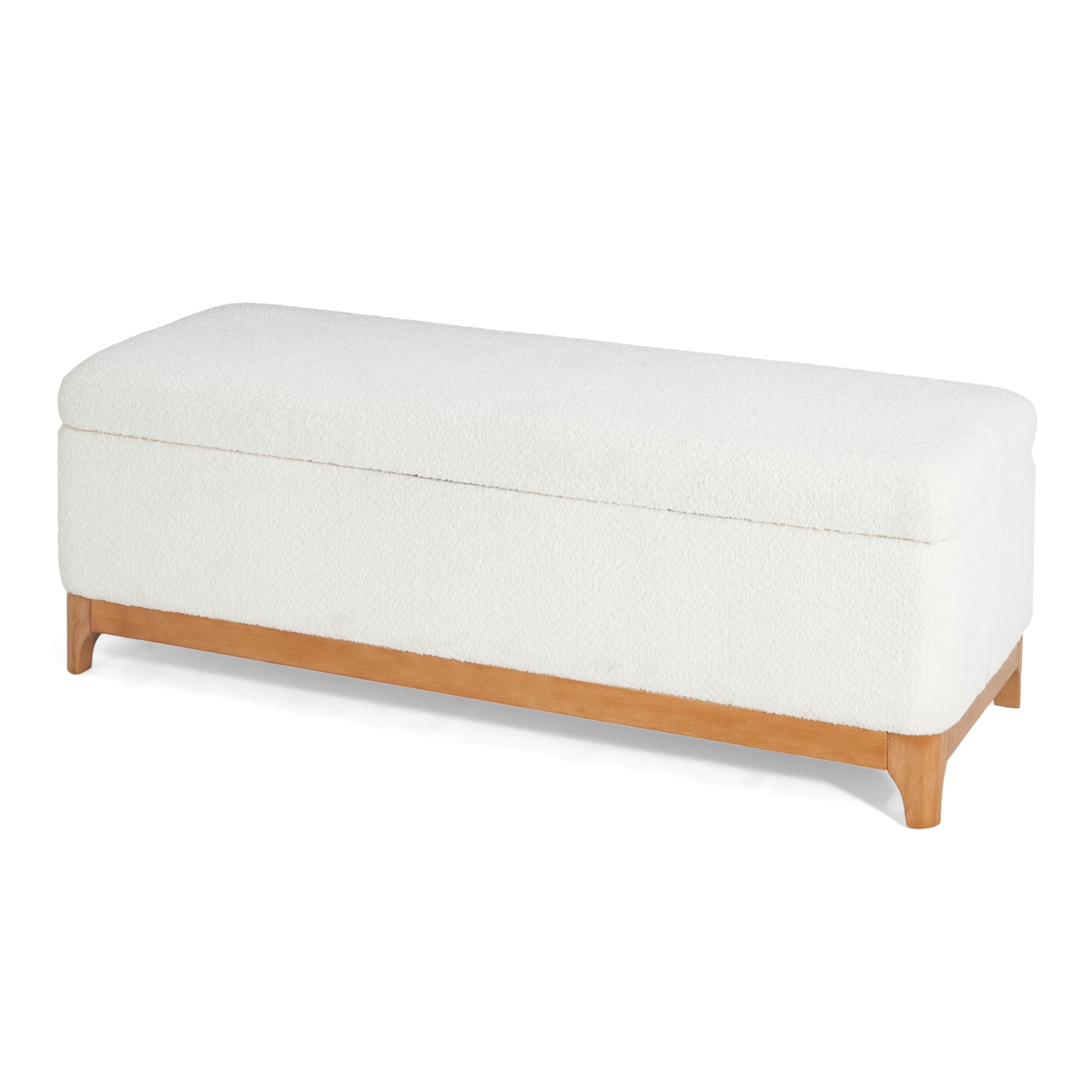 Christopher Knight Home Chenille Upholstered Storage Ottoman Bench with Solid Wood Legs, White