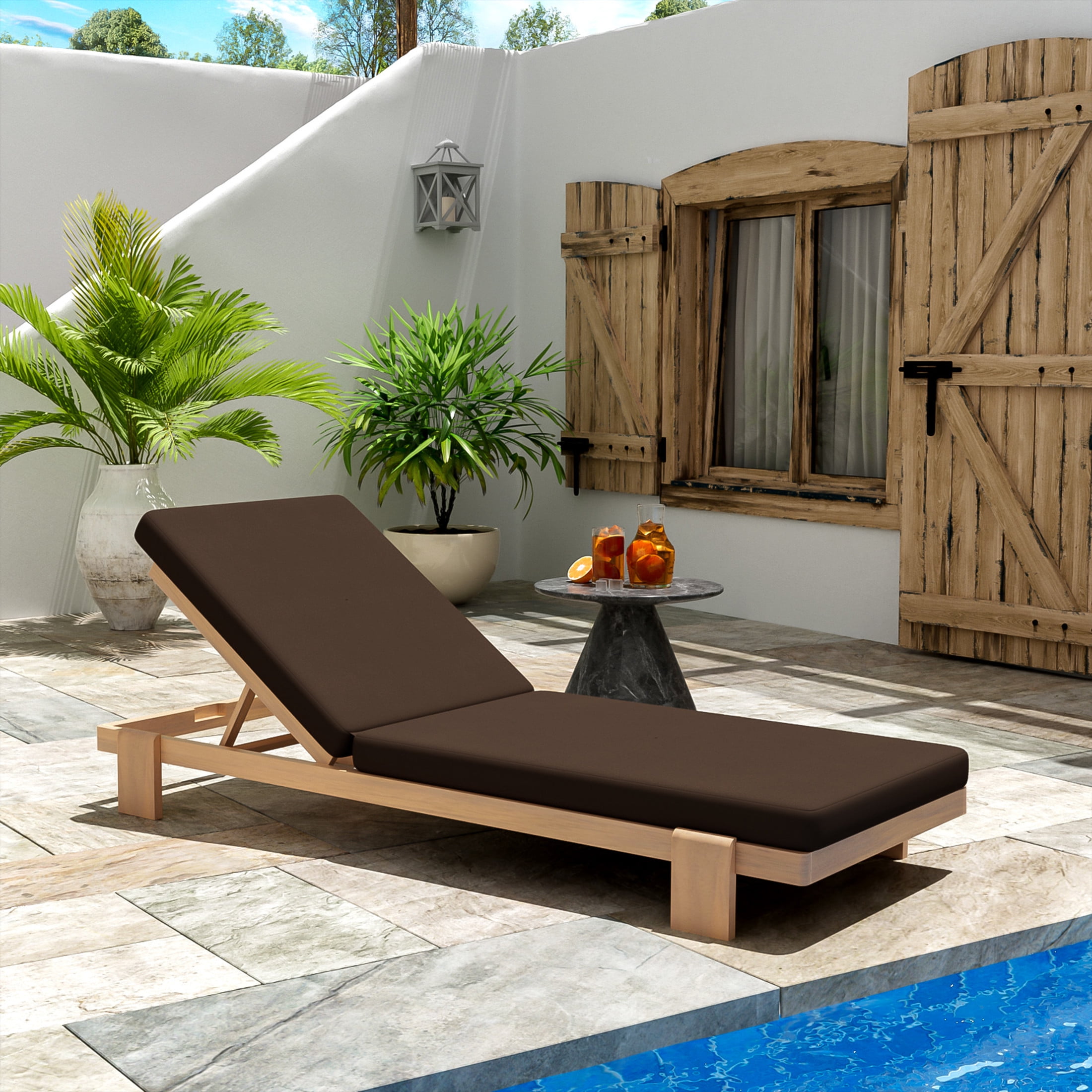 Christopher Knight Home Coastal Outdoor Chaise Lounge with Cushion, Solid Wood Frame, Coffee