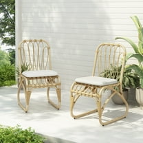 Christopher Knight Home Coastal Outdoor Wicker Dining Chairs, Removeable Cushions, Hand-Woven, Natural, Set of 2
