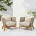 thumbnail image 1 of Christopher Knight Home Coastal  Outdoor Woven Rope Lounge Chairs, Solid Wood Frame, Beige Cushions, Set of 2, 1 of 11