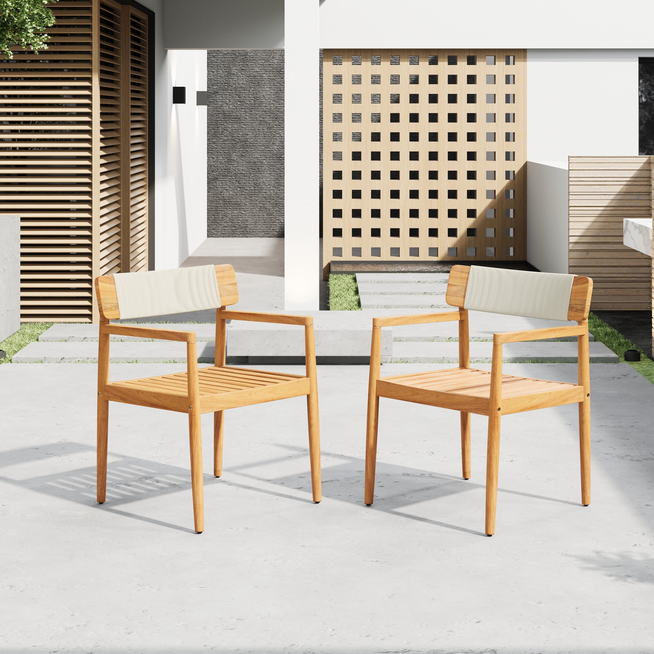 Christopher Knight Home Coastal Wood Outdoor Dining Chair with Rope Weave Backrest, White, Set of 2