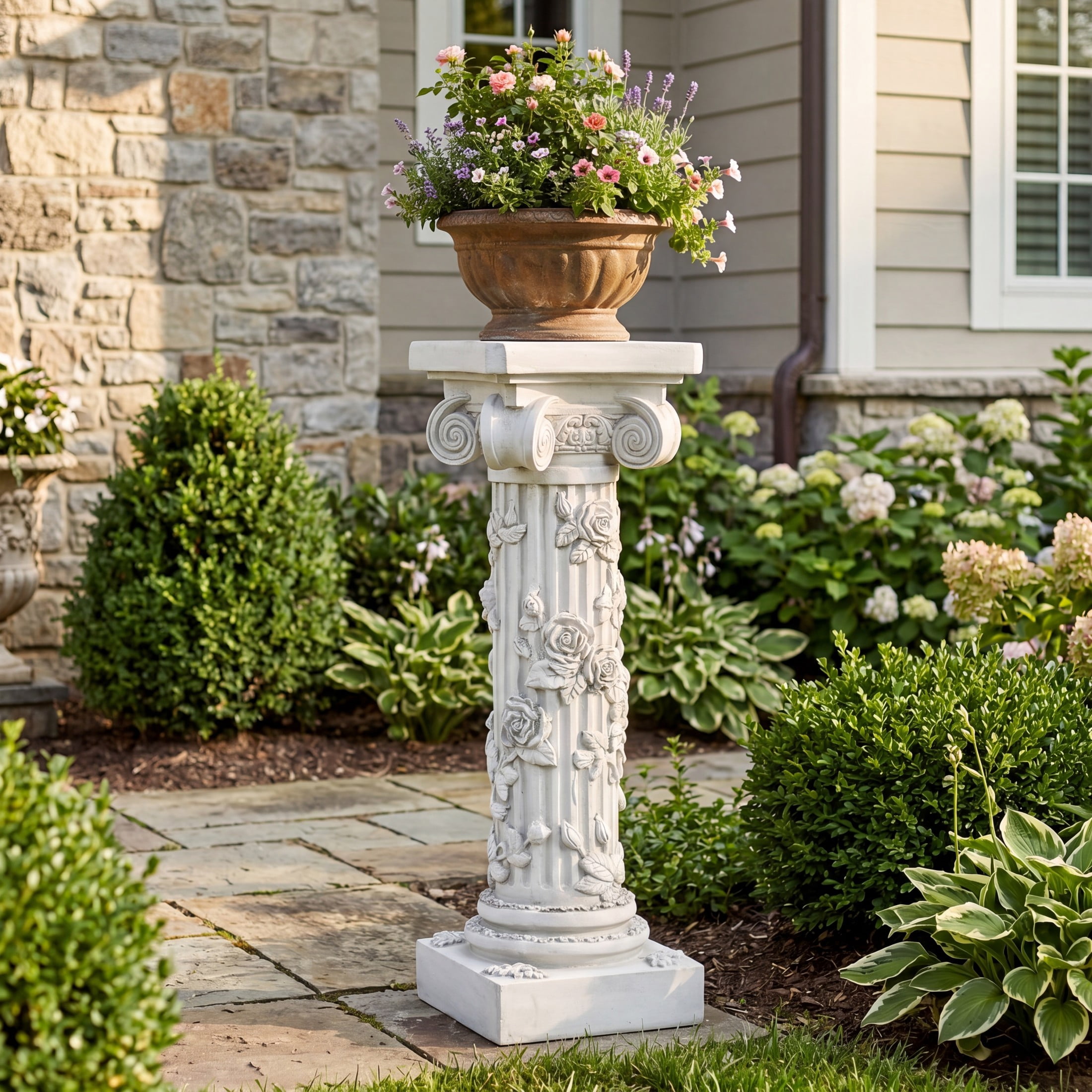 Christopher Knight Home Column Pedestal Stand, Magnesium Oxide Display Stand for Plants, Antique White