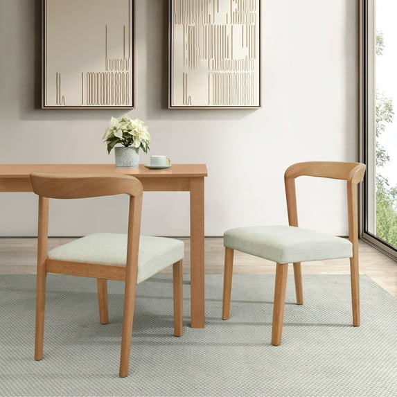 Christopher Knight Home Contemporary Dining Chairs, Open Back Design with Beige Cushions, Natural, Set of 2