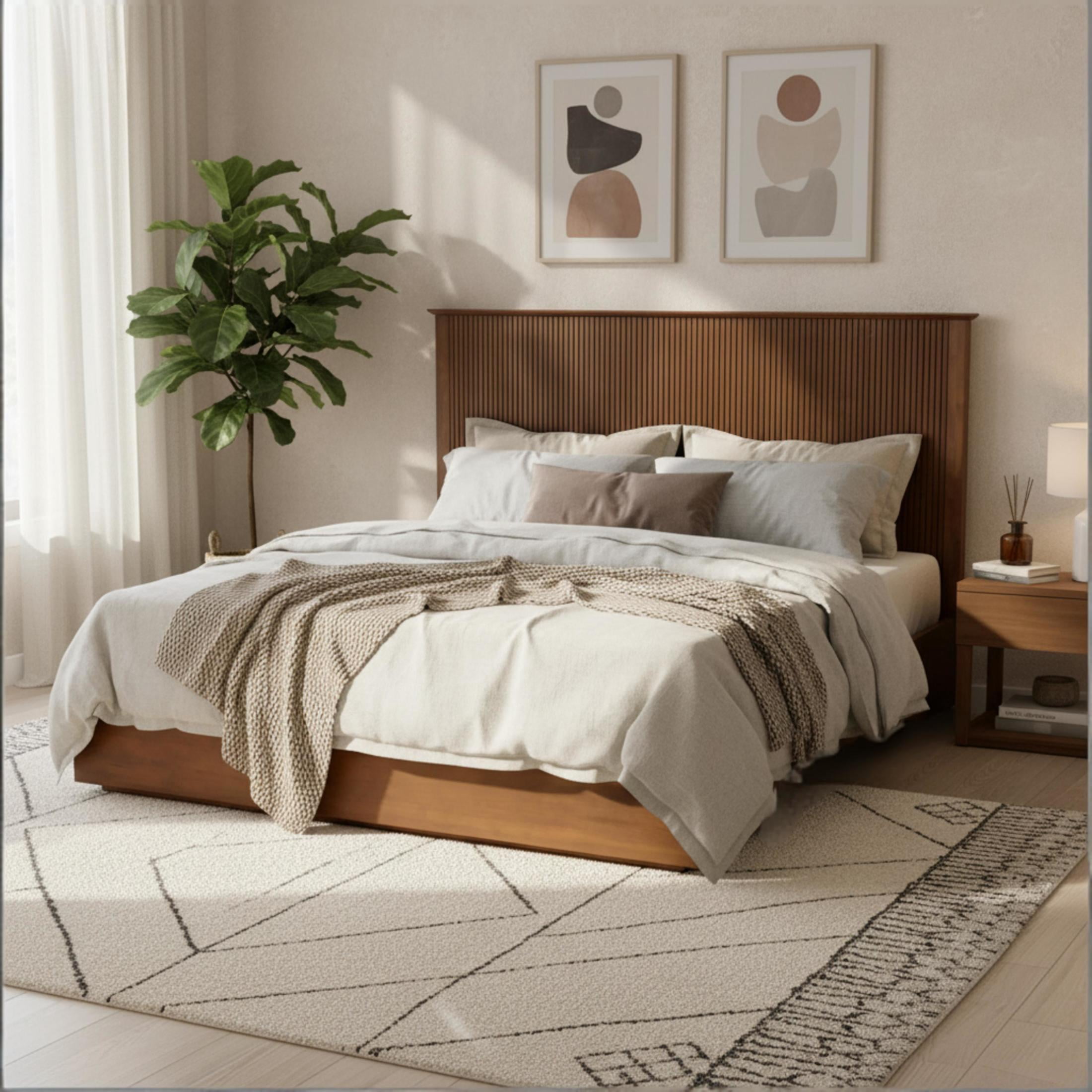 Christopher Knight Home Contemporary King Size Solid Wood Platform Bed Frame, Slat Support, Brown