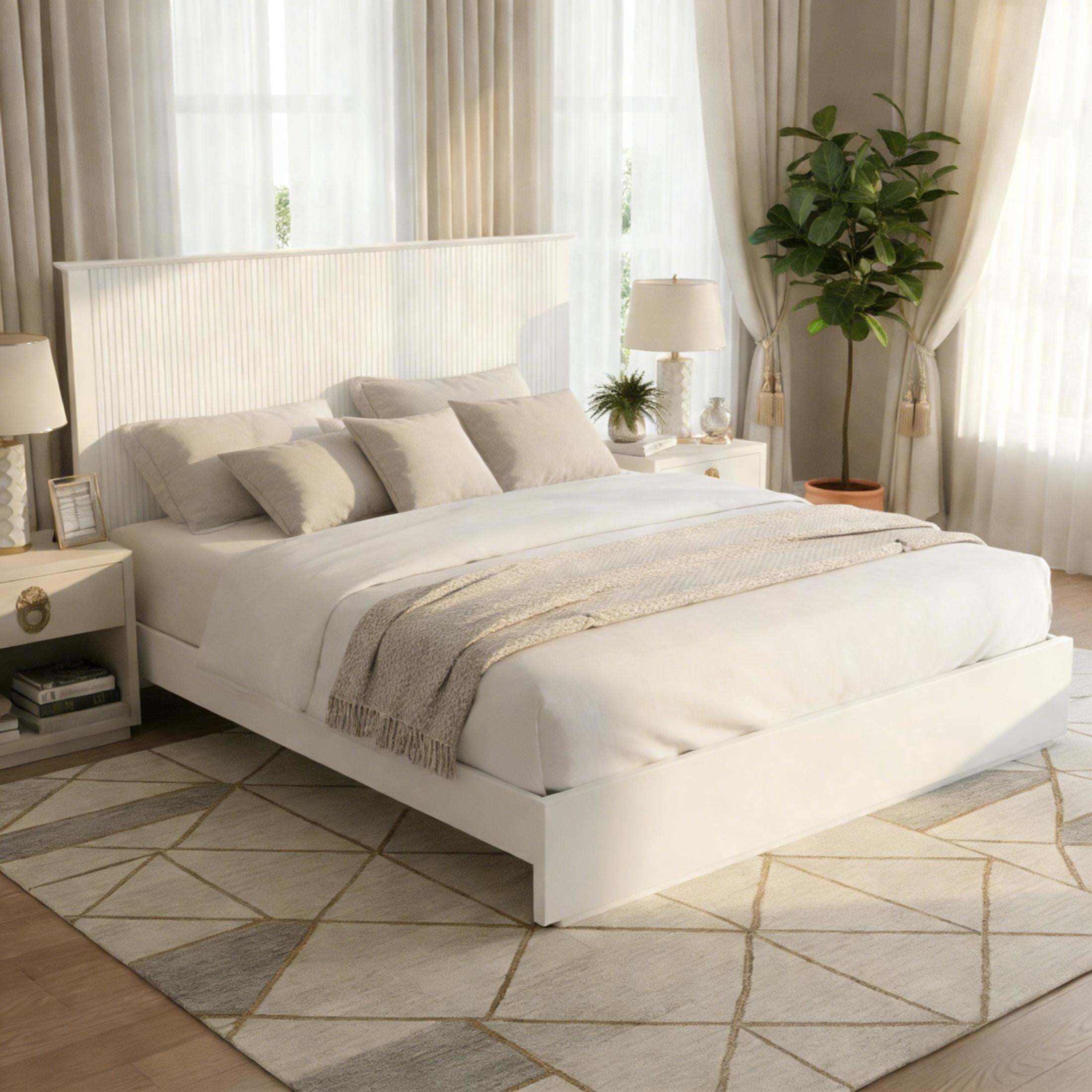 Christopher Knight Home Contemporary King Size Solid Wood Platform Bed Frame, Slat Support, White
