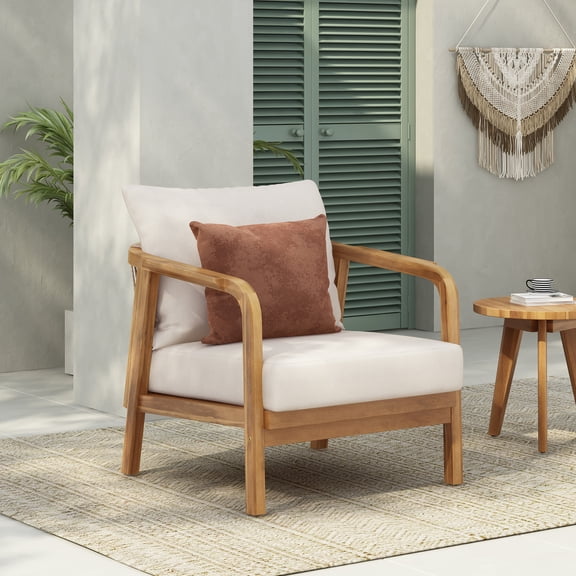 Christopher Knight Home Contemporary Outdoor Lounge Chair, Thick Cushion, Woven Backrest, Solid Wood, Teak Finish