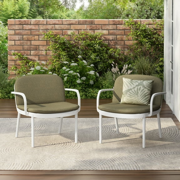 Christopher Knight Home Contemporary Outdoor Lounge Chairs with Cushions, White, Set of 2