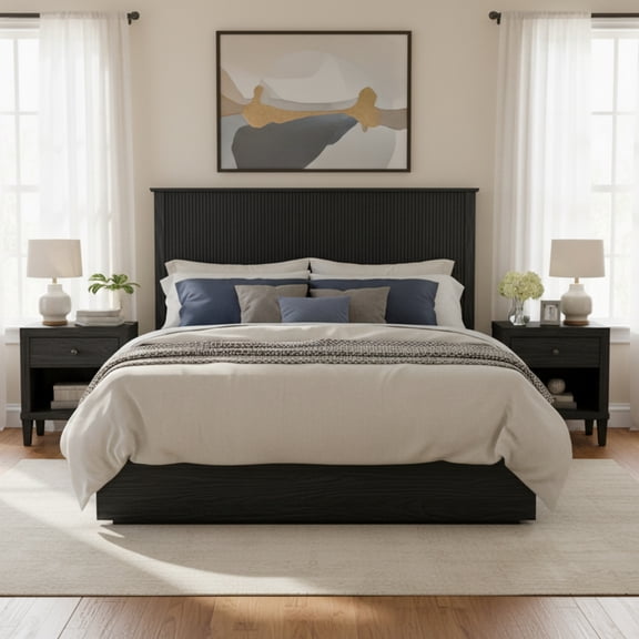 Christopher Knight Home Contemporary Queen Size Solid Wood Platform Bed Frame, Slat Support, Black