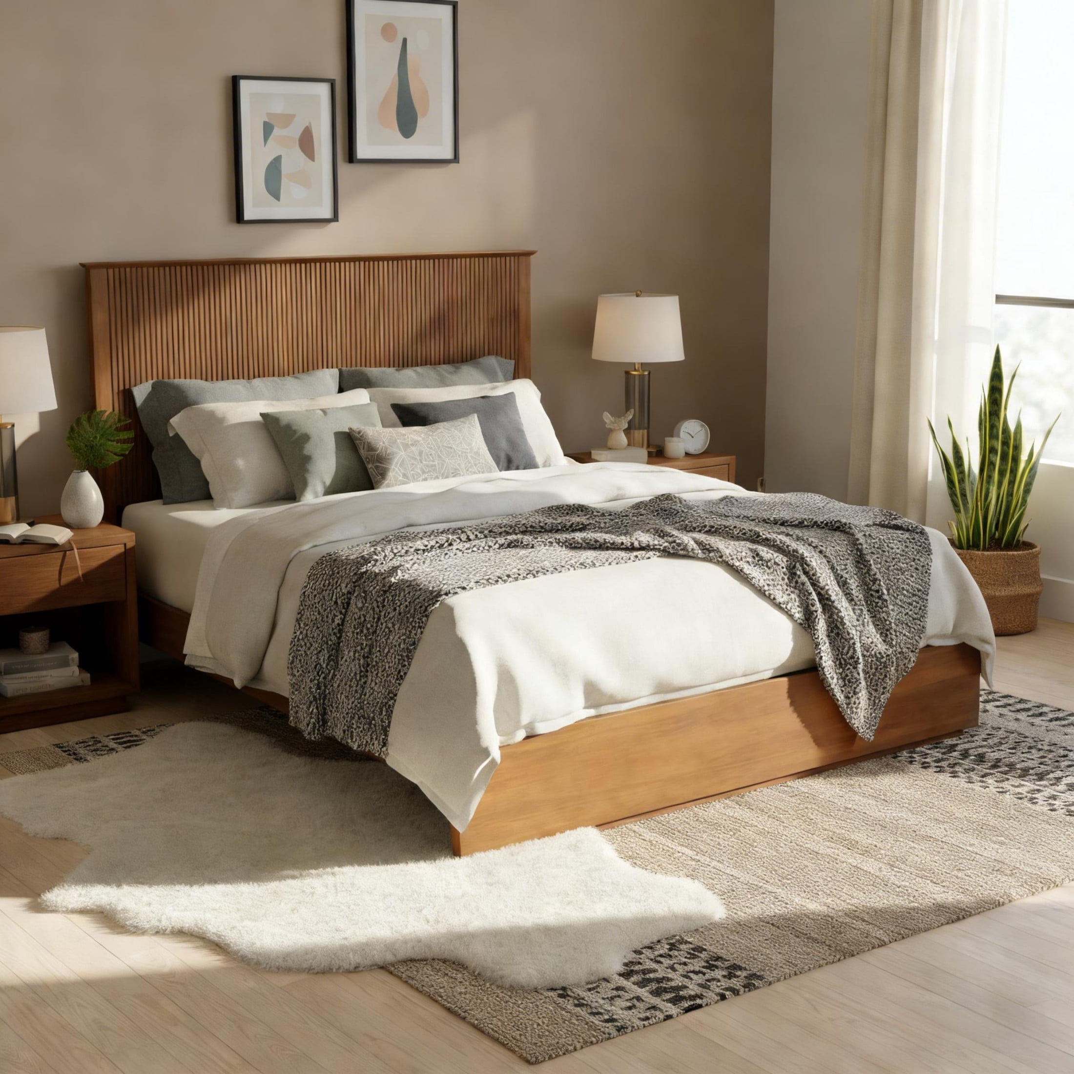 Christopher Knight Home Contemporary Queen Size Solid Wood Platform Bed Frame, Slat Support, Brown