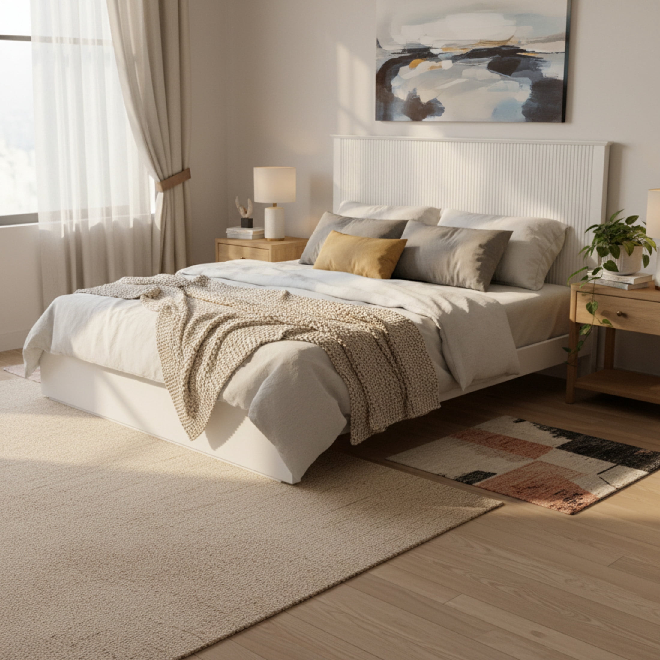 Christopher Knight Home Contemporary Queen Size Solid Wood Platform Bed Frame, Slat Support, White