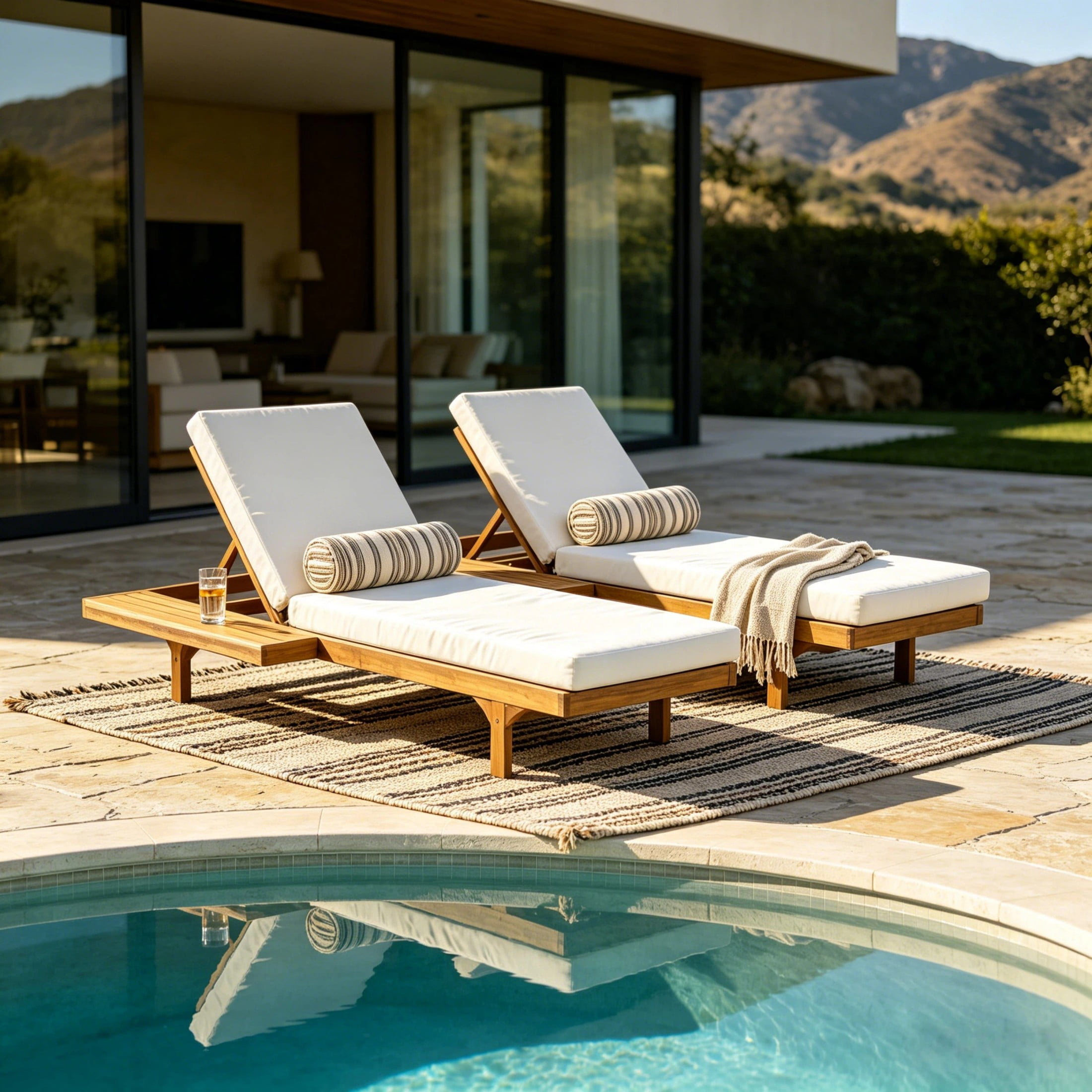 Christopher Knight Home Convertible 2-Person Outdoor Chaise Lounge Set with Cushions, Teak+Cream