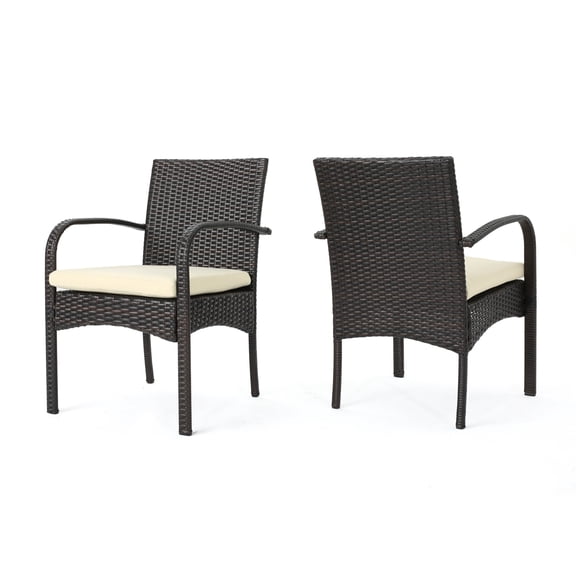 Christopher Knight Home Cordoba Resin Wicker Outdoor Dining Chairs with Cushions (Set of 2) by  Brown