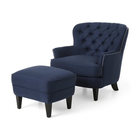 Christopher Knight Home Correia Club Chair and Ottoman Set by Blue + Dark Brown