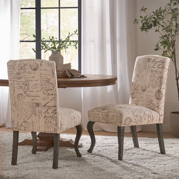 Christopher Knight Home Crown Top French Script Beige Fabric Dining Chair (Set of 2) by